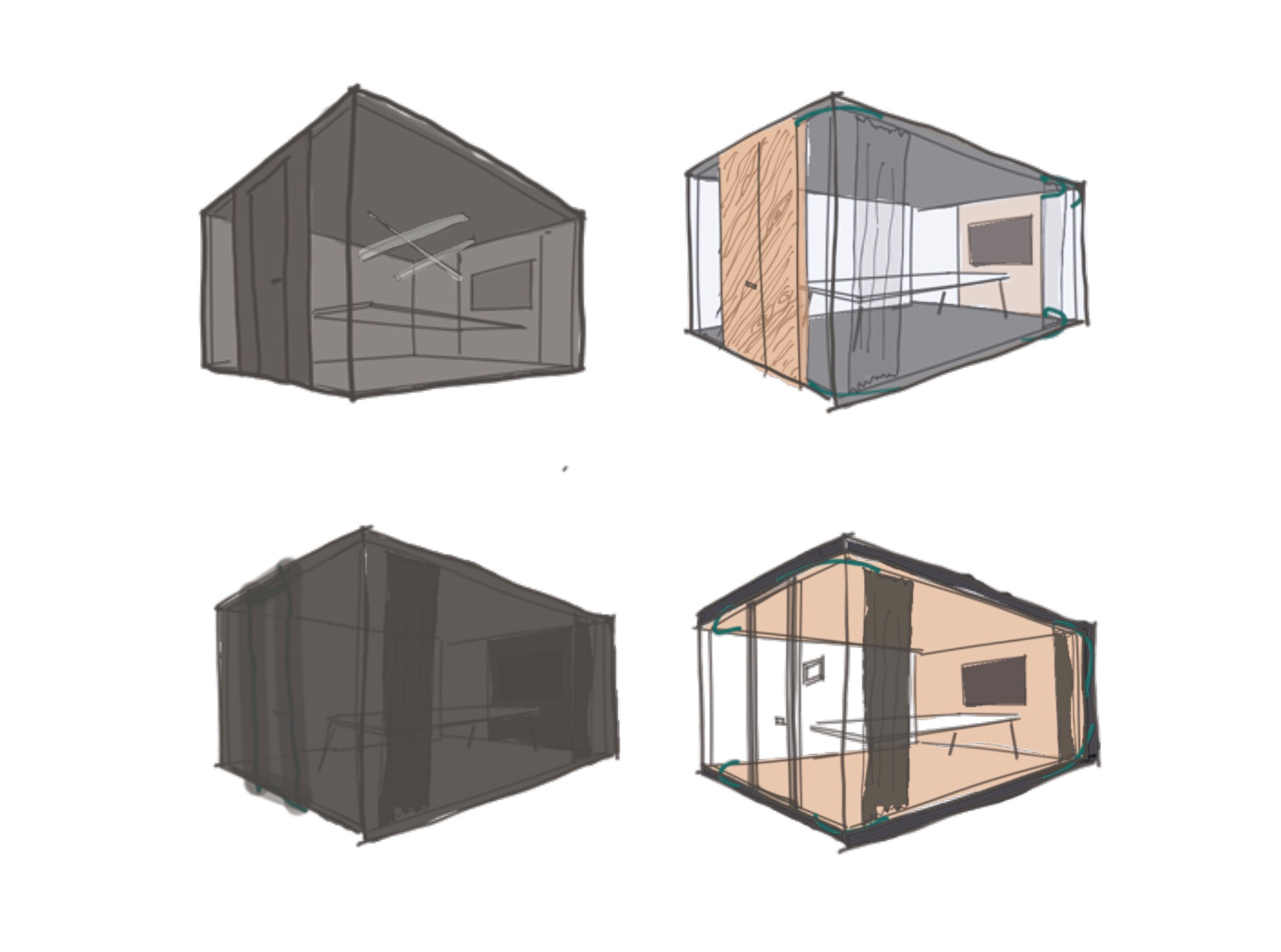 Prvotní návrhy designu zasedací místnosti OASIS od architektonického studia Reaktor.